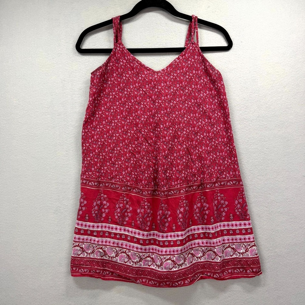 American Eagle Mini Slip Dress Womens Small Red Floral Viscose Spaghetti Strappy